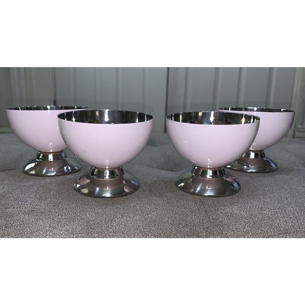Vintage ONEIDA Stainless Pink Footed ICE CREAM DESERT CUPS 4